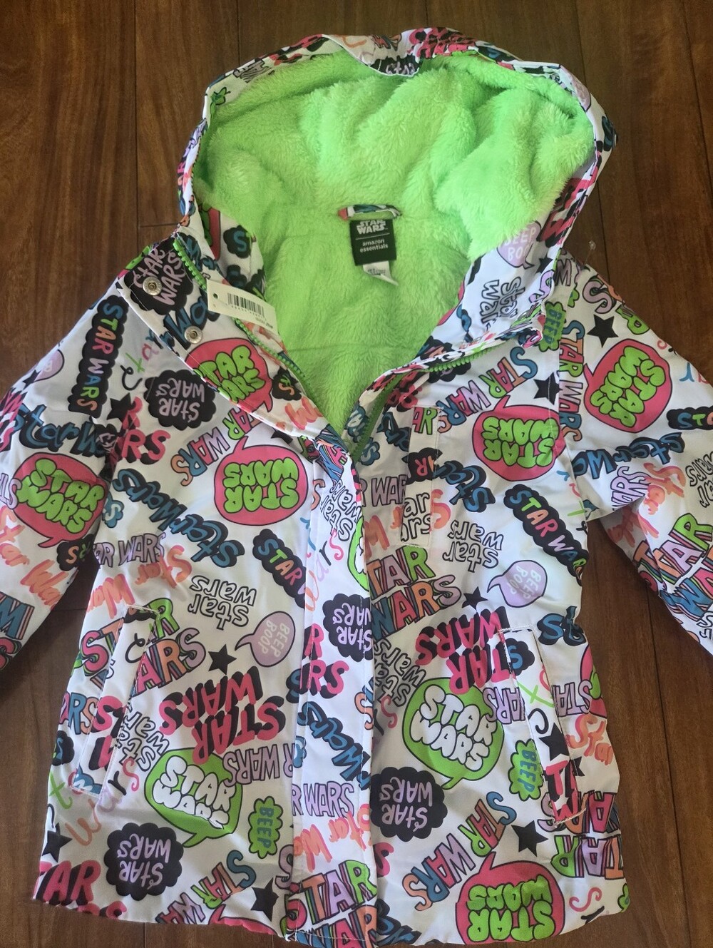 Star Wars Graphic Hooded Jacket with Lime Green Plush Lining